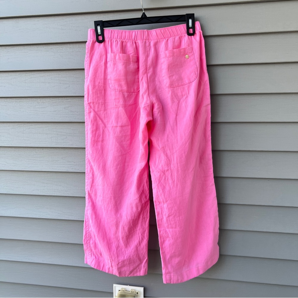 Lilly Pulitzer Linen Wide Leg Pants Crop Size M Pink Drawstring Coastal Pull On - Picture 4 of 16